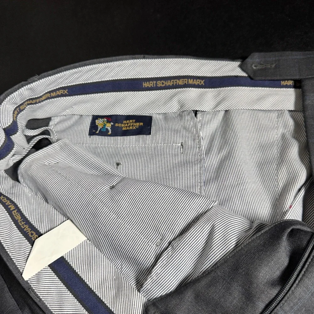 Hart‎ Schaffner Marx Mens Wool Plaid Dress Pants Trousers 36x35 Gray Blue